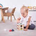 Bigjigs Toys Motorická kocka 100% FSC, 4 hračky pre deti