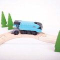 Bigjigs Rail Drevené vláčiky - Elektrická lokomotíva modrá Mallard, 5, hračky pre deti