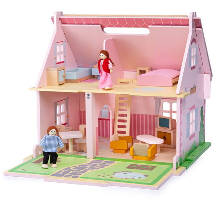 Bigjigs Toys Prenosný drevený domček pre bábiky