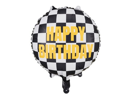 Fóliový balón Kockovaná vlajka Happy Birthday, 45 cm