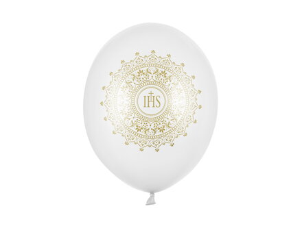 Balóny 30 cm, IHS, metalické biele 6 ks