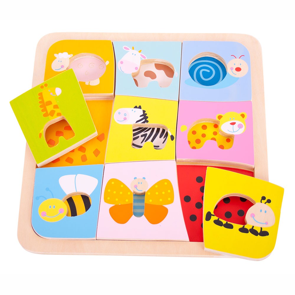 E-shop Bigjigs Toys Drevené vkladacie puzzle - Vzory zvieratiek