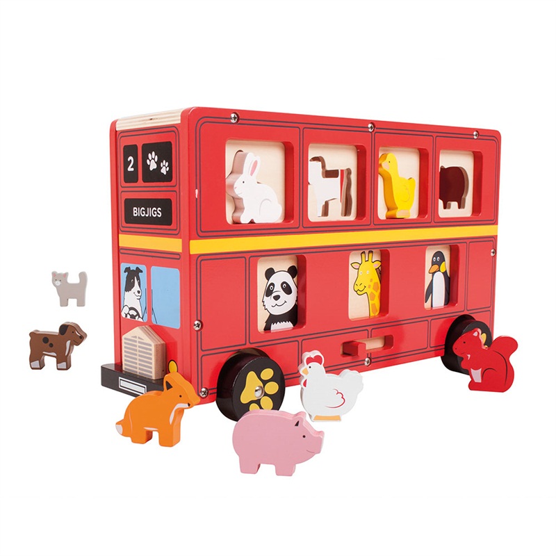 E-shop Bigjigs Toys Drevený autobus so zvieratkami Vkladanie