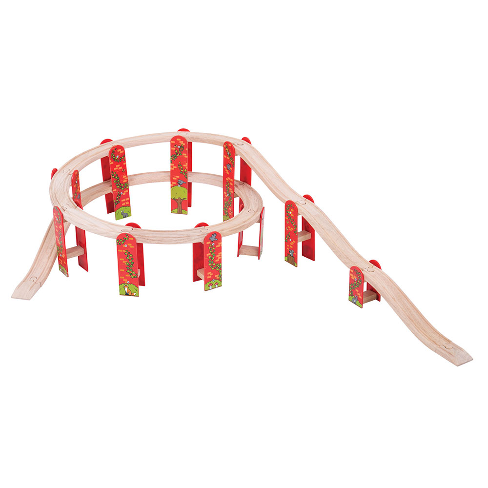 E-shop Bigjigs Rail Drevené vláčiky - Viacúrovňový set koľají