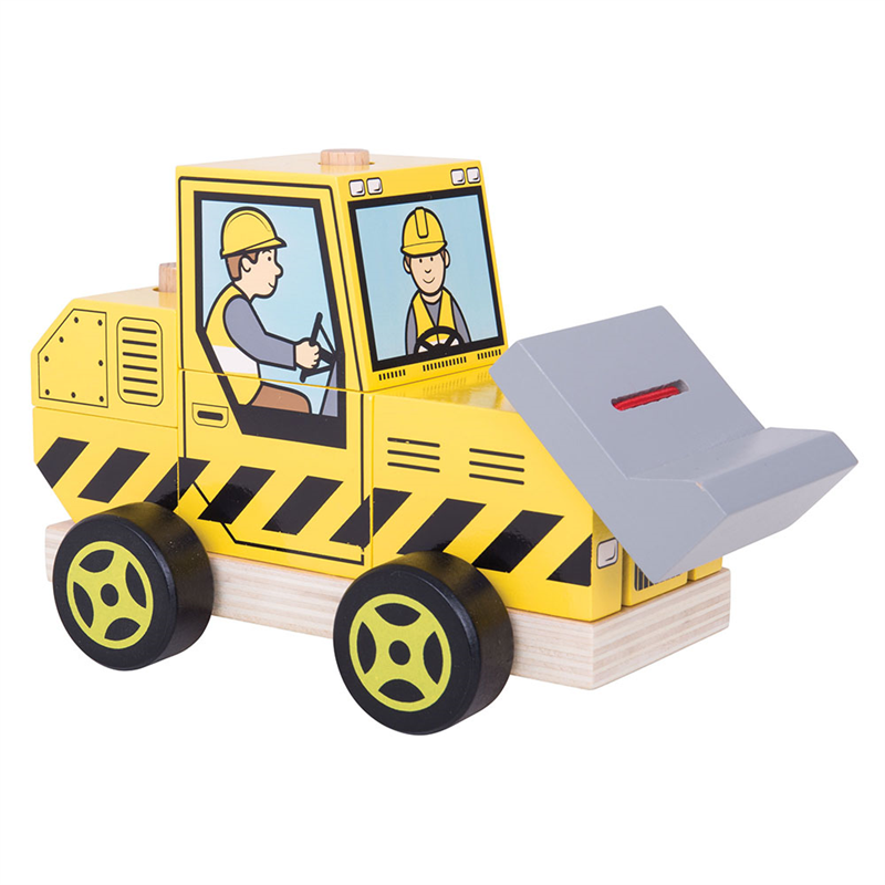 Bigjigs Toys Drevený buldozér na nasadzovanie