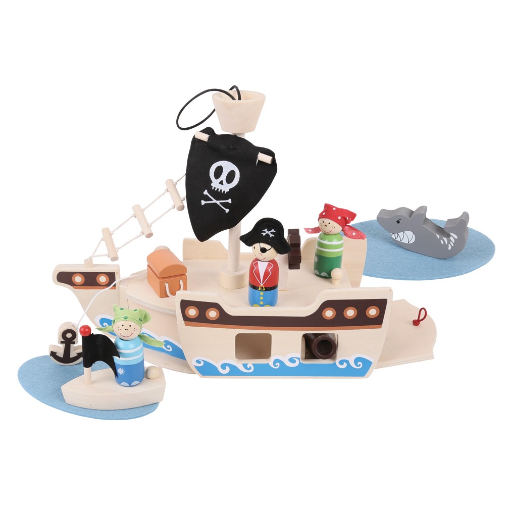 E-shop Bigjigs Toys Drevený hrací set Pirátska loď