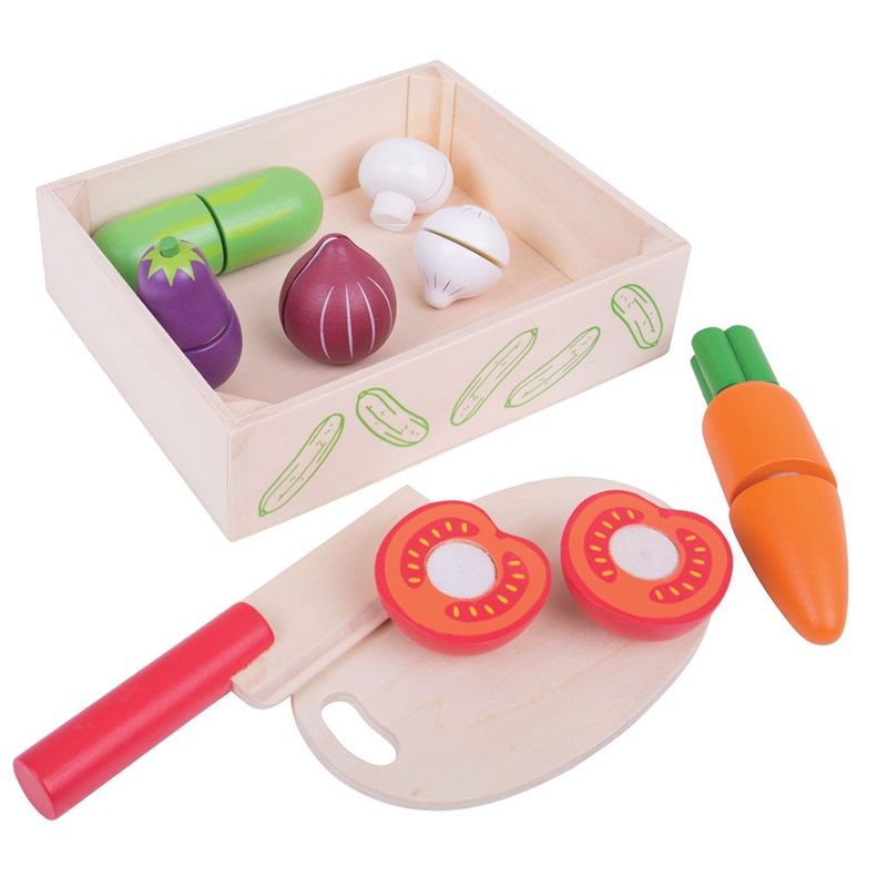 E-shop Bigjigs Toys Drevené potraviny v krabičke - Krájanie zeleniny