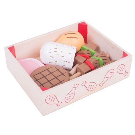 E-shop Bigjigs Toys Drevená prepravka s mäsovými výrobkami