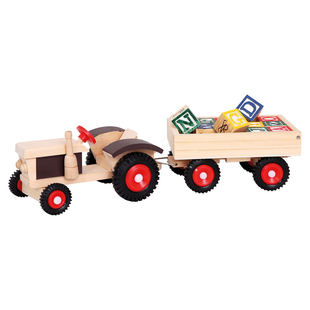 E-shop Bino Traktor s gumenými kolesami a vlečkou ABC