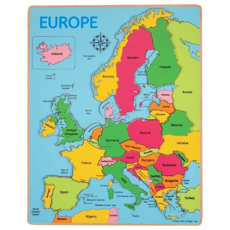 E-shop Bigjigs Toys Drevené puzzle Mapa Európy 25 dielikov