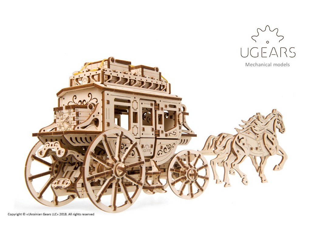 Ugears 3D mechanické puzzle - Konské záprahy s kočom 248 ks
