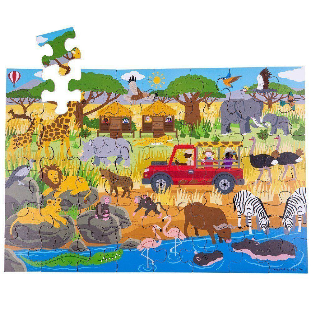E-shop Bigjigs Toys Podlahové puzzle Africké dobrodružstvo 48 ks