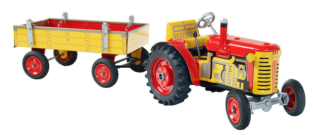 Kovap Traktor Zetor s prívesom červený, kovové disky