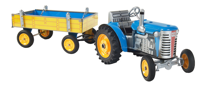 Kovap Traktor Zetor s prívesom modrý, kovové disky