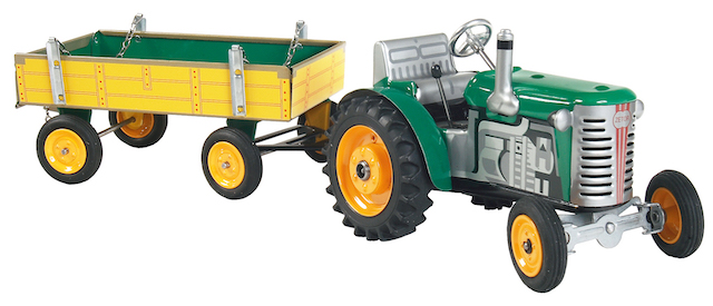 Kovap Traktor Zetor s prívesom zelený, kovové disky