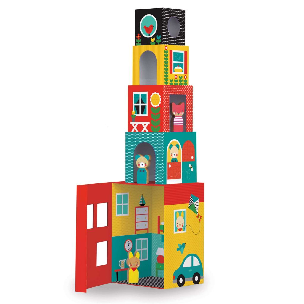 E-shop Petitcollage Veža z kociek so zvieratkami a domčekmi