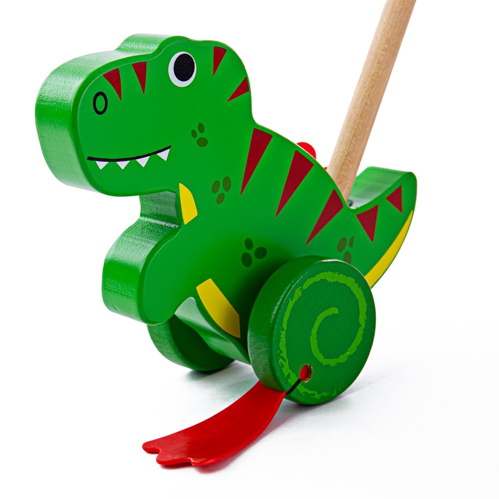 E-shop Bigjigs Toys Drevené strkadlo Dinosaurus T-Rex