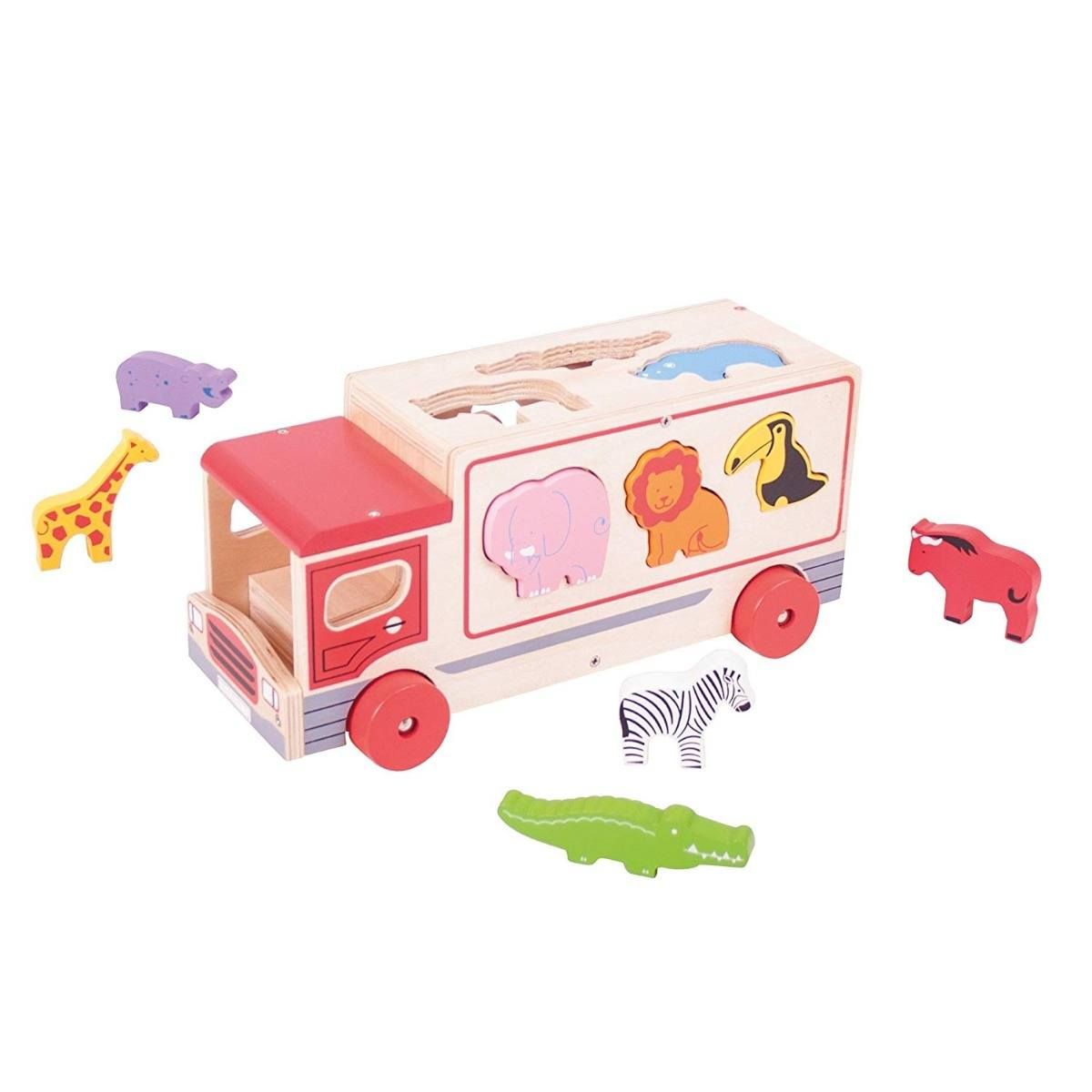 E-shop Bigjigs Toys Vkladanie Drevené auto so Safari zvieratkami