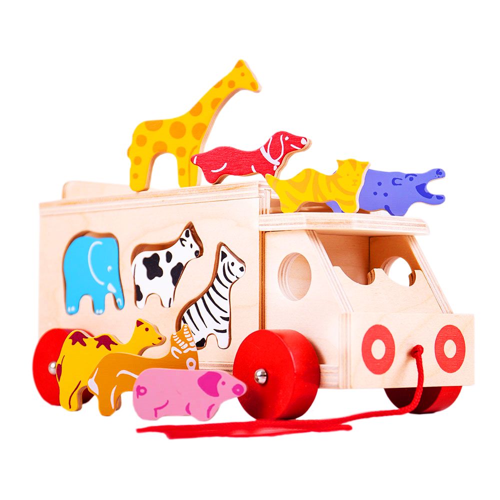 E-shop Bigjigs Toys Vkladanie Drevené auto so zvieratkami