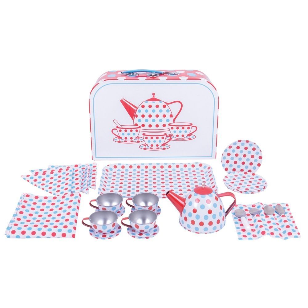 E-shop Bigjigs Toys Čajový servis s bodkami v kufríku