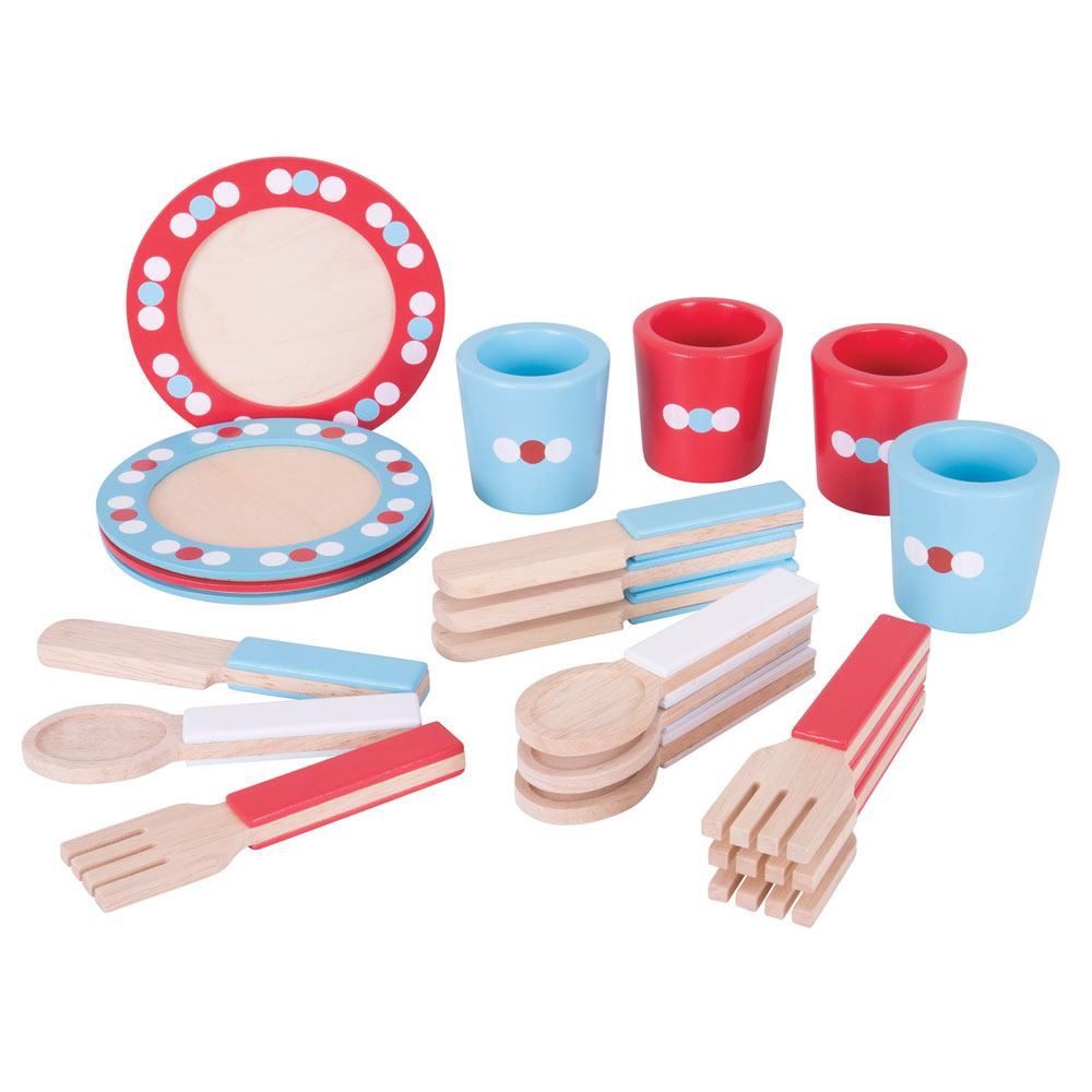 E-shop Bigjigs Toys Drevený jedálenský servis s bodkami