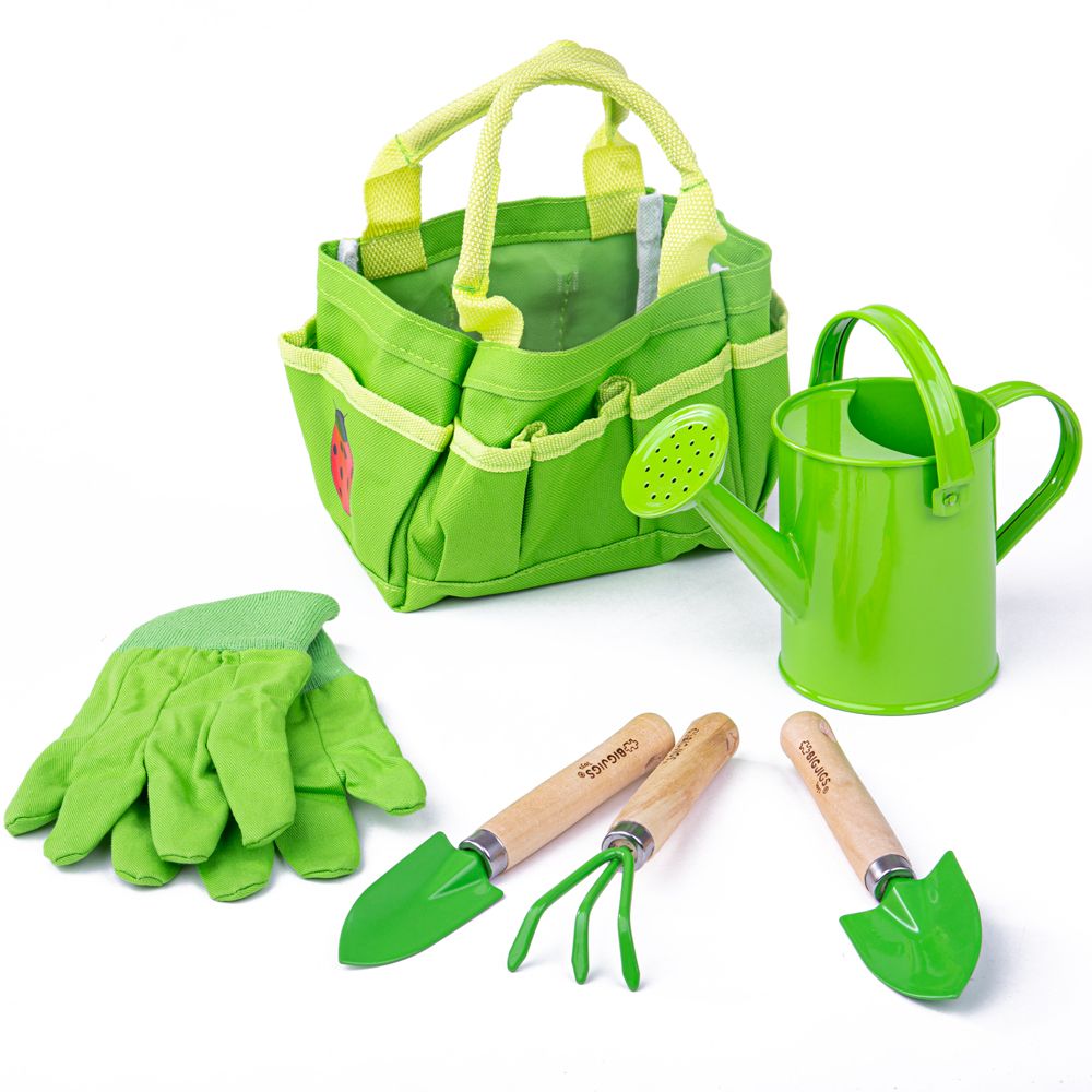 E-shop Bigjigs Toys Záhradný set náradia v plátenej taške zelený