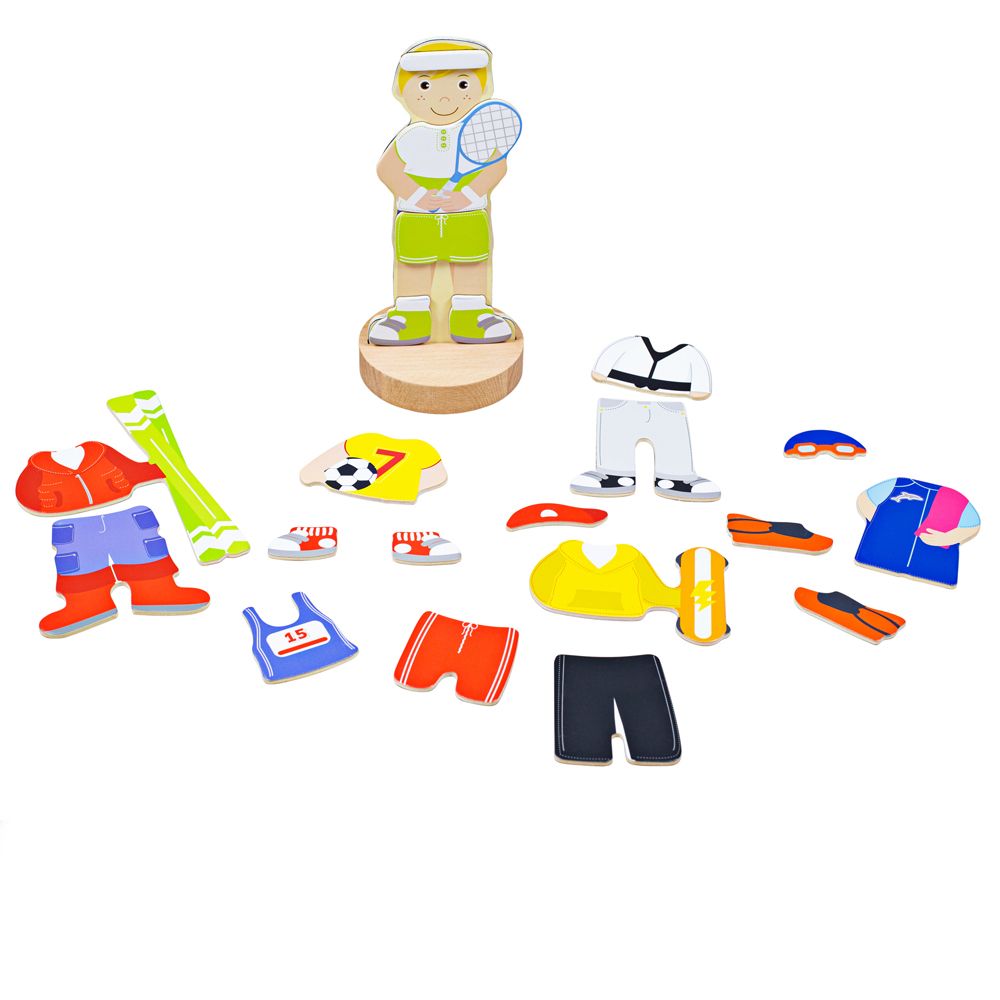 E-shop Bigjigs Toys Magnetické obliekacie puzzle Športové aktivity