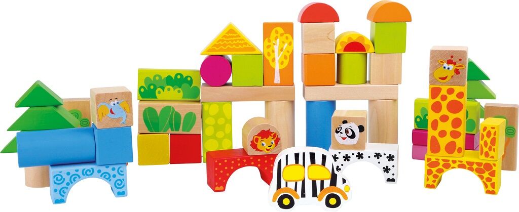 E-shop Small Foot Drevené stavebné kocky ZOO 50 ks