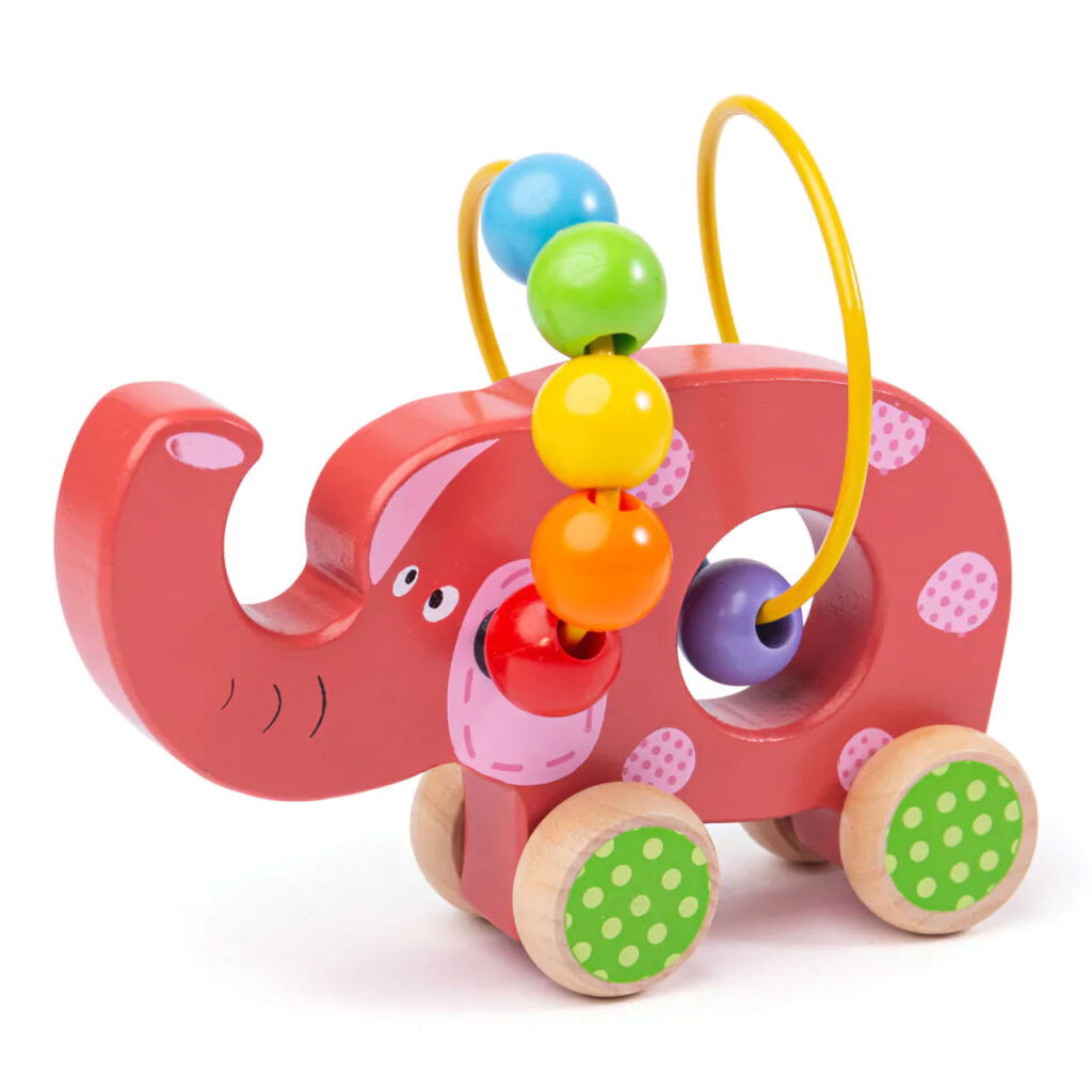 E-shop Bigjigs Toys Motorický labyrint na kolieskach - Slon