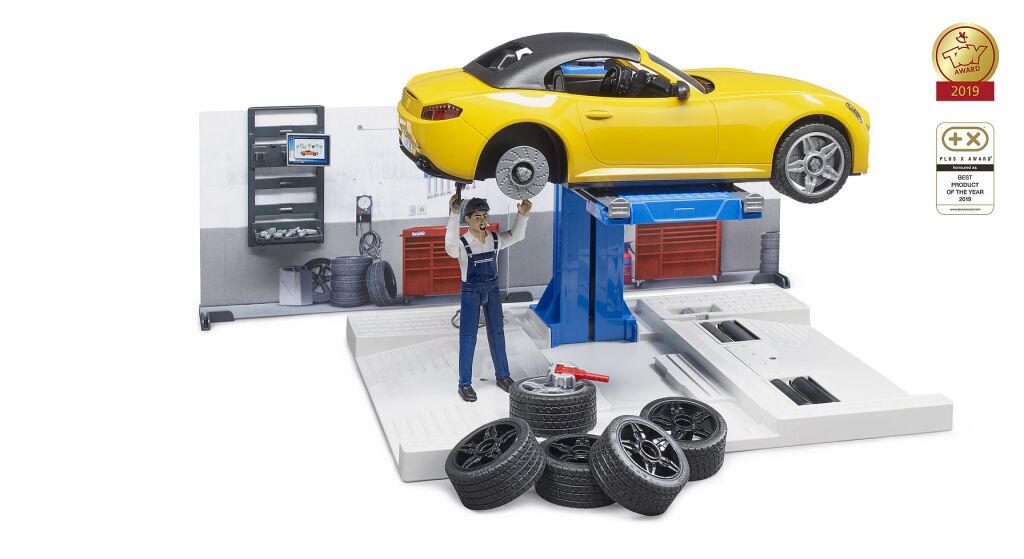 Bruder 62110 Autodielňa s autom a figúrkou 1:16