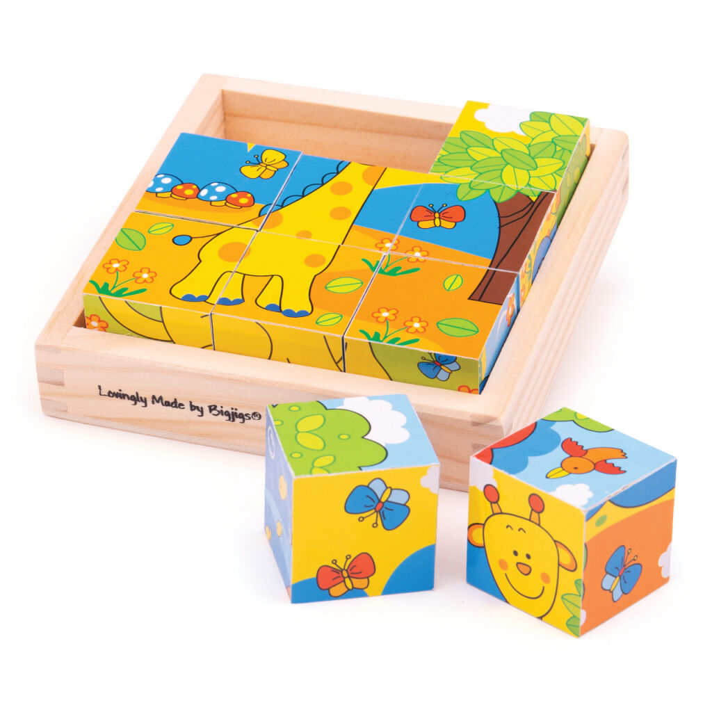 E-shop Bigjigs Toys Drevené obrázkové kocky kubusy - Safari 9 kociek
