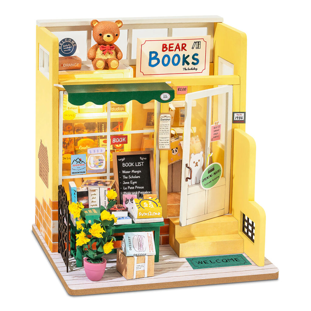 E-shop RoboTime Drevené 3D puzzle Miniatúra Medvedie kníhkupectvo