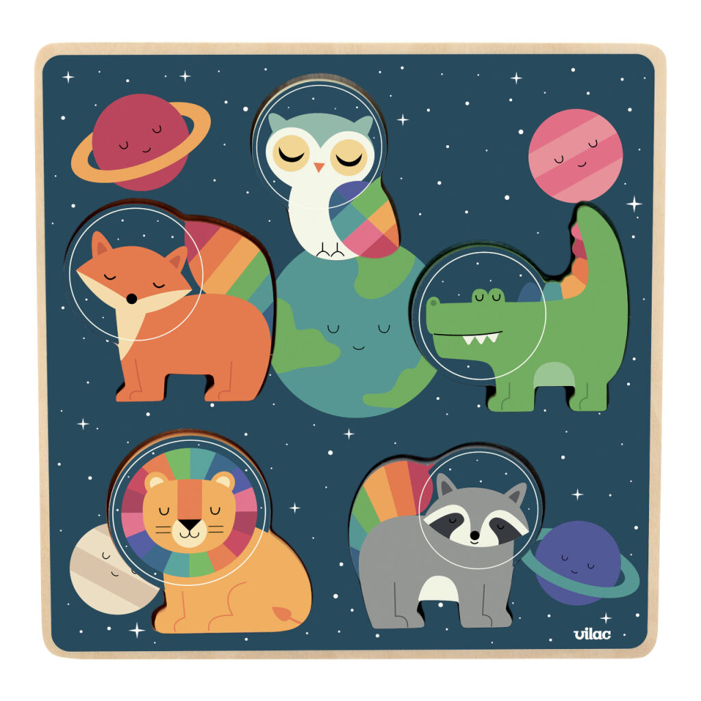 E-shop Vilac Vkladacie puzzle Zvierací astronauti