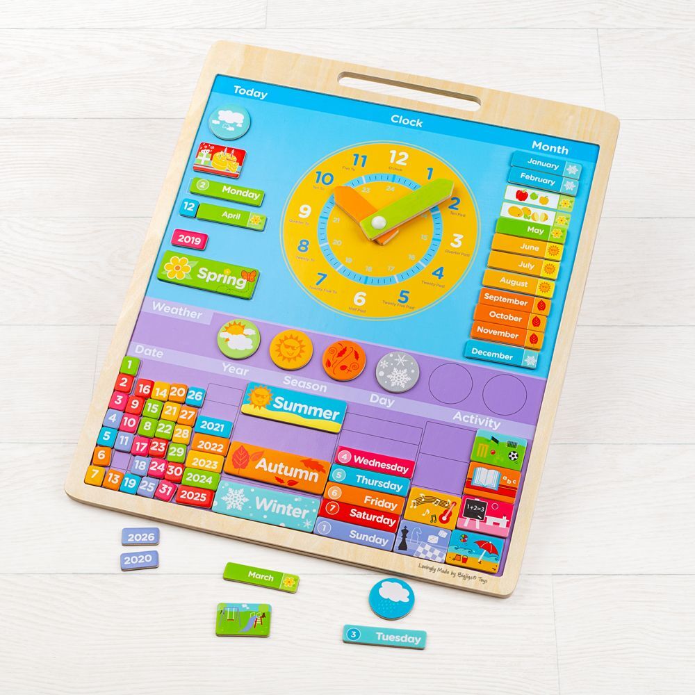 E-shop Bigjigs Toys Anglický magnetický kalendár s hodinami