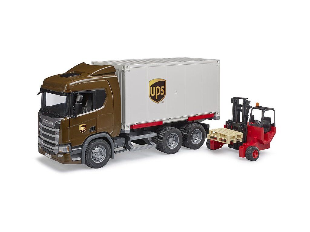 Bruder 3582 Logistické vozidlo Scania UPS s vysokozdvižným vozíkom
