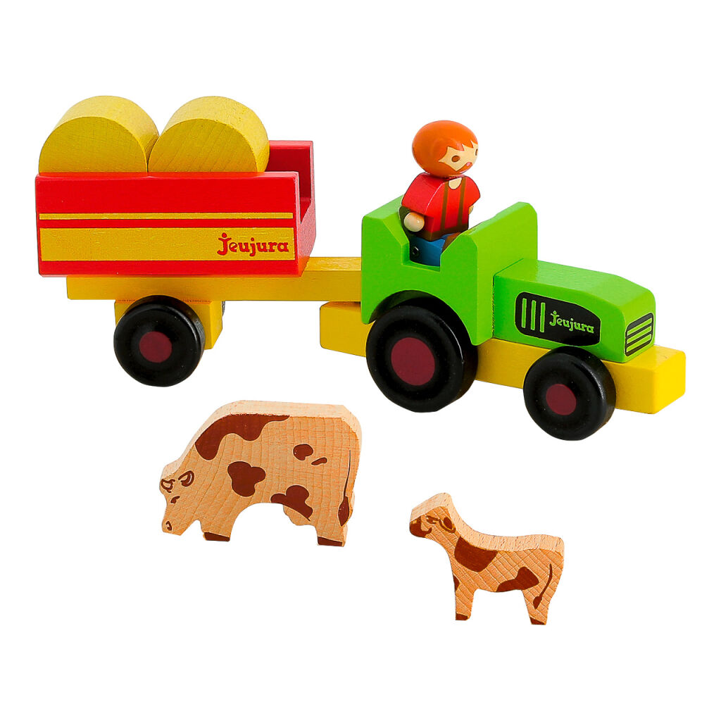 E-shop Jeujura Drevené figúrky k stavebniciam Farmár s traktorom 7 dielov
