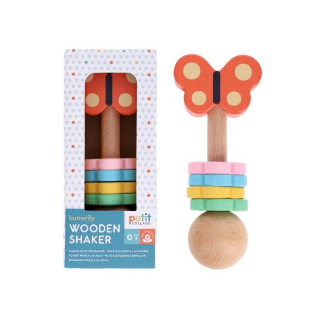 E-shop Petitcollage Drevená hrkálka Motýľ