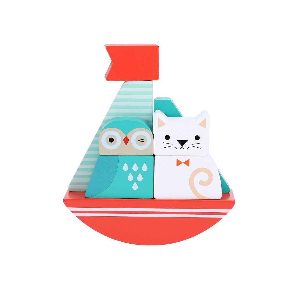 E-shop Petitcollage Drevená skladacia veža Sova a mačička