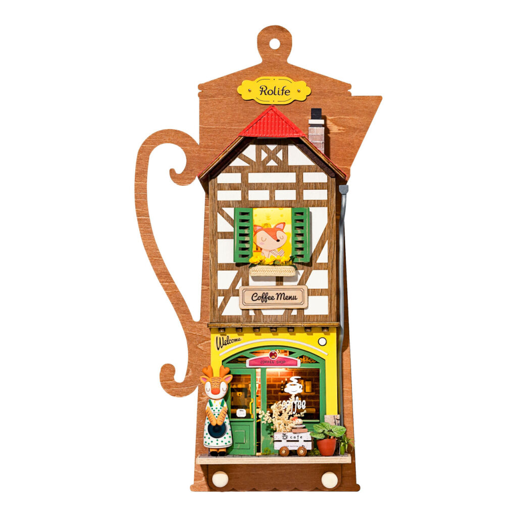 E-shop RoboTime Drevené 3D puzzle Miniatúra domčeka na zavesenie Kaviareň