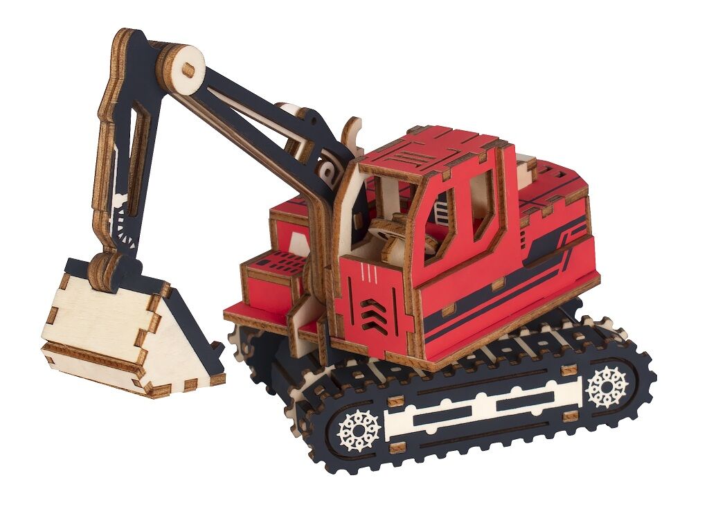 E-shop Woodcraft Drevené 3D puzzle Rýpadlo červené