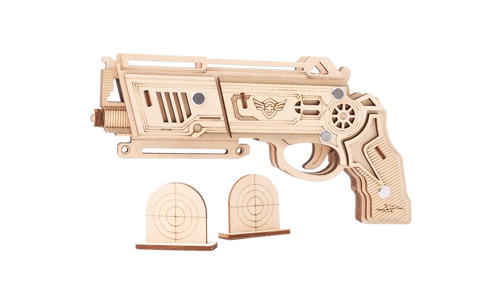 E-shop Woodcraft Drevené 3D puzzle Zbraň na gumičky Falcon prírodný
