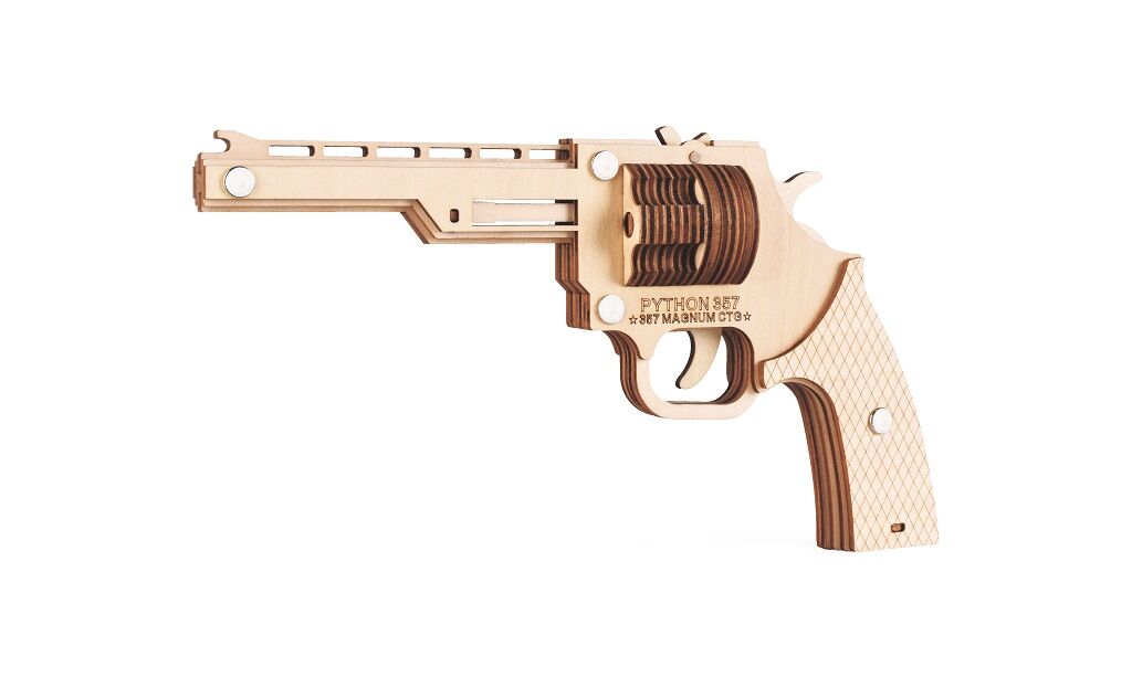 E-shop Woodcraft Drevené 3D puzzle Zbraň na gumičky Revolver