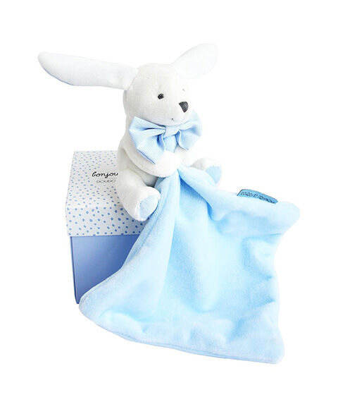 E-shop Doudou Darčeková sada modrá - Zajačik s mojkáčikom 10 cm