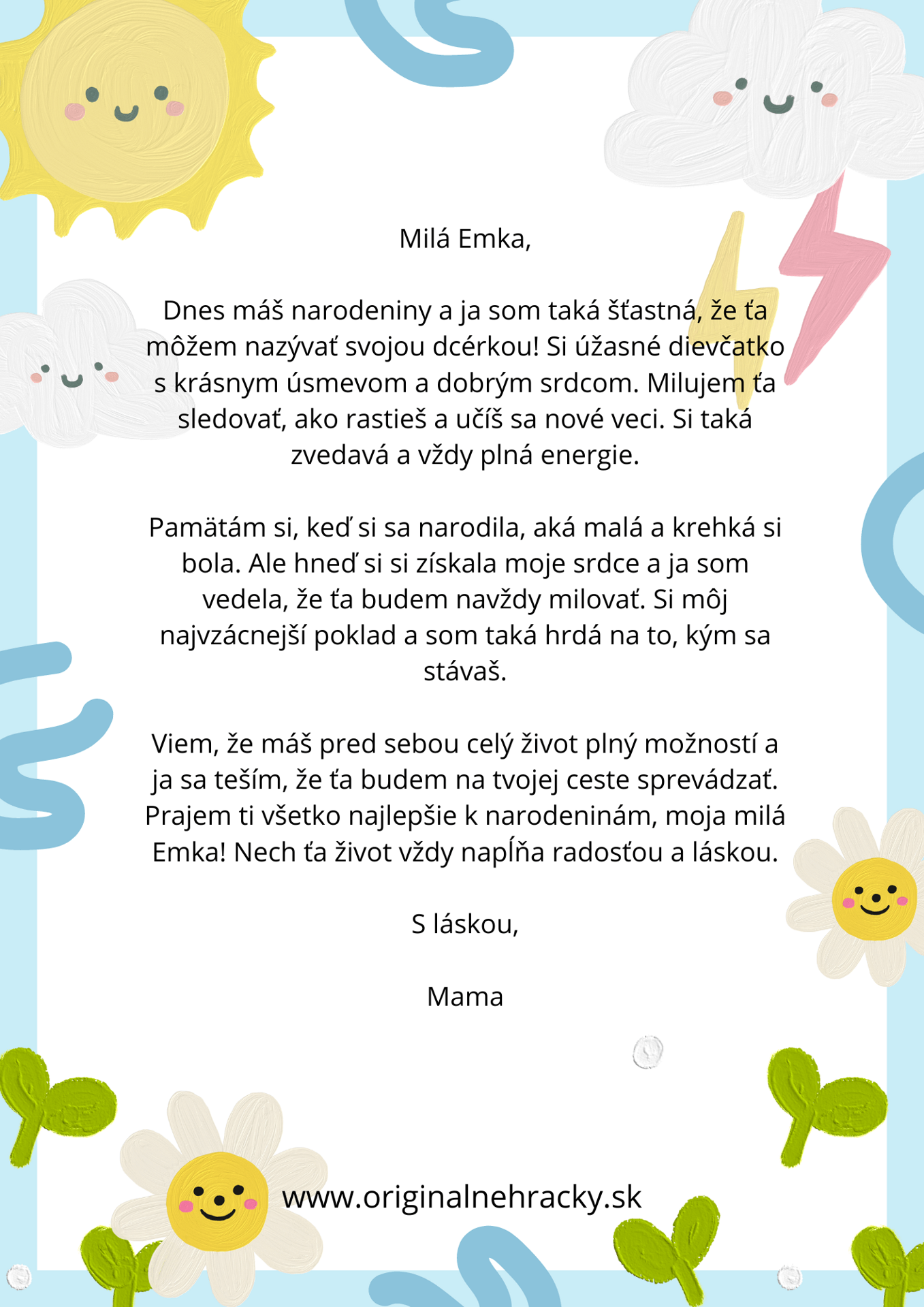 Osobný list od Originálne hračky