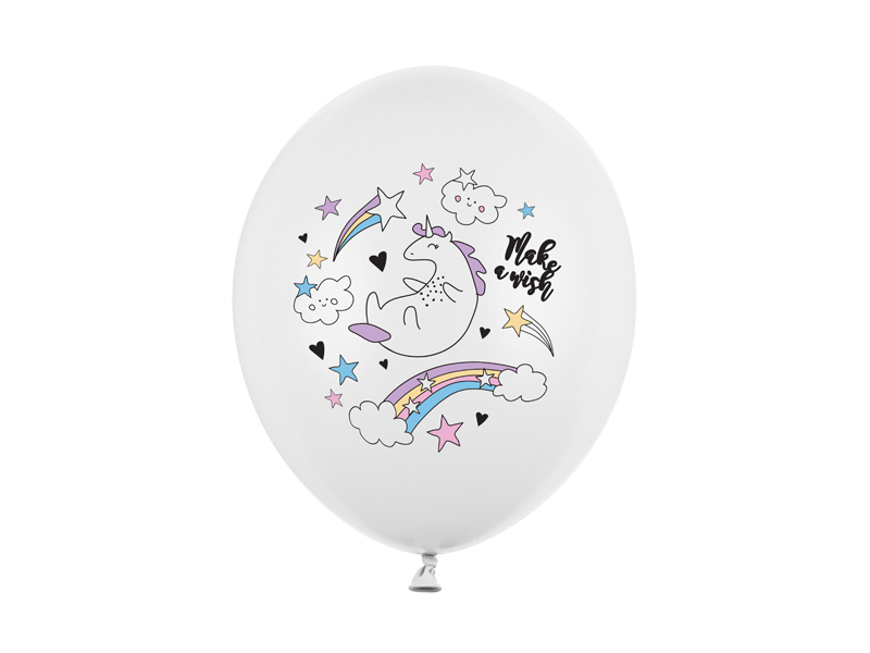 Balóny 30 cm, Jednorožec, pastelové biele 6 ks