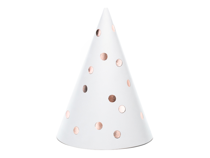 Párty čiapky Bodky, biele, 16 cm, 6 ks