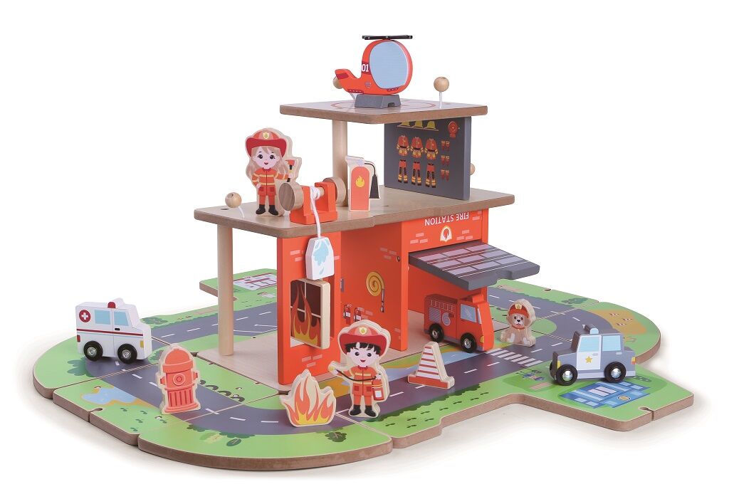 E-shop 2Kids Toys Drevená stanica Hasiči 2 v 1