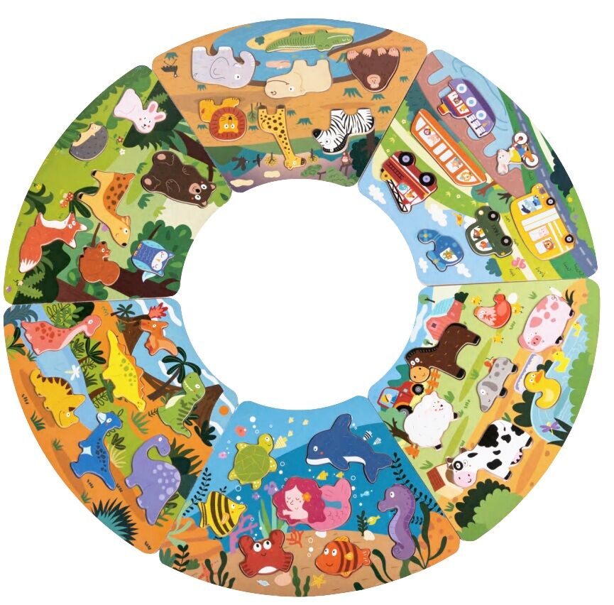 E-shop 2Kids Toys Drevené puzzle Kruh prepojiteľné 6 v 1