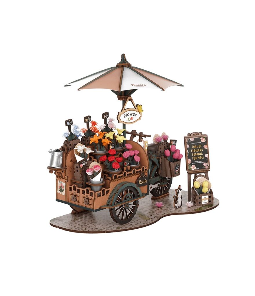 E-shop RoboTime 3D drevené puzzle Kvetinový vozík