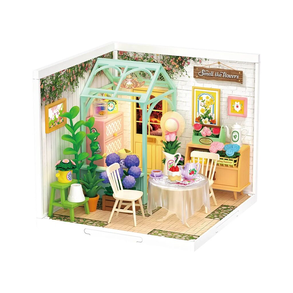 E-shop RoboTime Miniatúra domčeka Posedenie s čajom v kvitnúcej záhrade